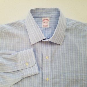 Brooks Brothers Madison Blue Plaid Button Front Dress Shirt Mens Size 16.5-33